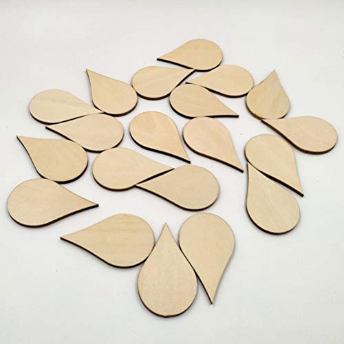 Amosfun 20pcs Wooden Shape Cutouts Wood Water Drop Shape Discs Slices Wood Pieces Embellishment DIY Crafts Ornament Home Decorations 50mm Amosfun