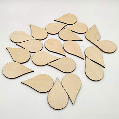 Amosfun 20pcs Wooden Shape Cutouts Wood Water Drop Shape Discs Slices Wood Pieces Embellishment DIY Crafts Ornament Home Decorations 50mm Amosfun