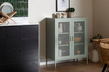 South Shore Eddison Metal Mesh 2-Door Storage Cabinet, Sage Green - WoodArtSupply