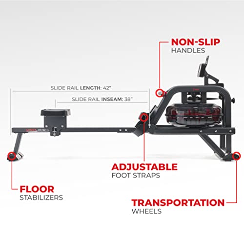 Sunny Health & Fitness Smart Obsidian Surge 500 m Water Rowing Machine - SF-RW5713SMART - WoodArtSupply