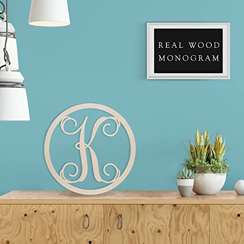 Precision Cut Unfinished Wood Vines Circle Monogram Letter - WoodArtSupply