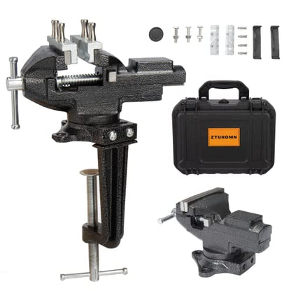 Table Vise, 2 in 1 Bench Vise Universal Rotate 360° Work Clamp-On Vise,Table Vice With Multifunctional Jaw and Quick Adjustment Button for