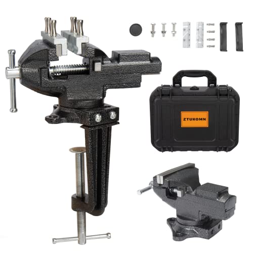 Table Vise, 2 in 1 Bench Vise Universal Rotate 360° Work Clamp-On Vise,Table Vice With Multifunctional Jaw and Quick Adjustment Button for - WoodArtSupply