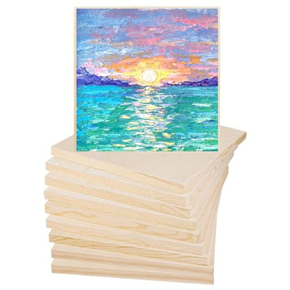 ZEONHEI 10 Pcs 8 x 8 Inch Wood Canvas Boards for Painting, Unfinished Wood Canvas Panels for DIY Art Projects, Square Wood Panels for Crafts