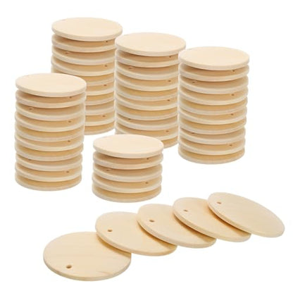 uxcell Round Wooden Discs, 50Pcs 35mm - Log Unfinished Wood Circles with Holes, Wood Ornaments for Crafts, DIY Jewelry Accessories, Birthday Board