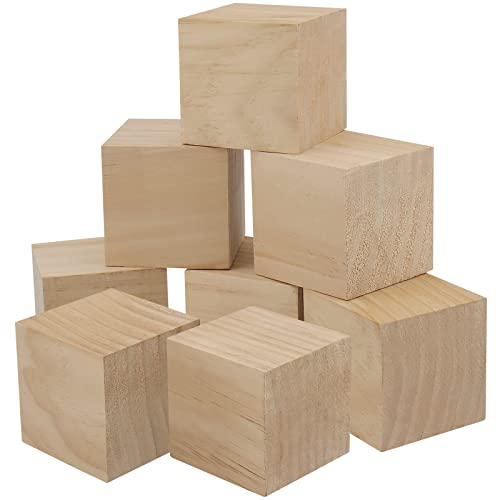HOZEON 8 PCS 3 Inch Wooden Cubes, Natural Unfinished Wood Blocks, Large Wood Square Blocks for Crafts, Painting, Puzzle Making, Decorating, DIY