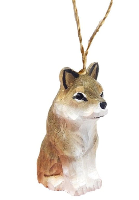 Wolf Hanging Ornament Wood Figure Handmade Carved Decoration Selsela