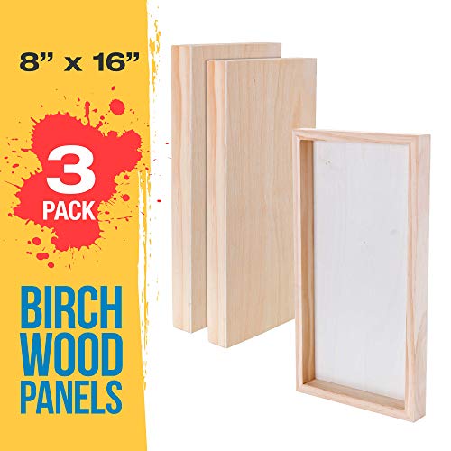 U.S. Art Supply 8" x 16" Birch Wood Paint Pouring Panel Boards, Gallery 1-1/2" Deep Cradle (Pack of 3) - Artist Depth Wooden Wall Canvases - Painting - WoodArtSupply