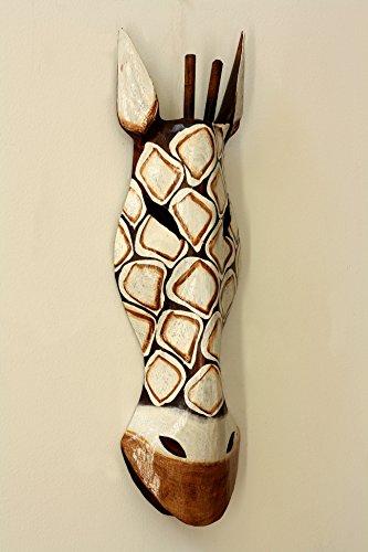 G6 Collection 20" African Wooden Tribal Giraffe Mask Hand Carved Wall Plaque Hanging Home Decor Accent Art Unique Sculpture Decoration Handmade G6 Collection