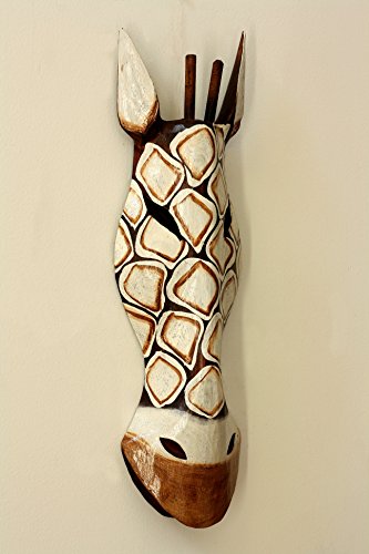 G6 Collection 20" African Wooden Tribal Giraffe Mask Hand Carved Wall Plaque Hanging Home Decor Accent Art Unique Sculpture Decoration Handmade