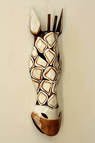 G6 Collection 20" African Wooden Tribal Giraffe Mask Hand Carved Wall Plaque Hanging Home Decor Accent Art Unique Sculpture Decoration Handmade - WoodArtSupply