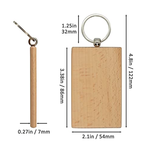 Big Rectangle Wood Engraving Blanks Wood Blanks Blank Wooden Key Tag with Keychain About 3.3 * 2.1 Inch (10 Pack) TFoRibbon