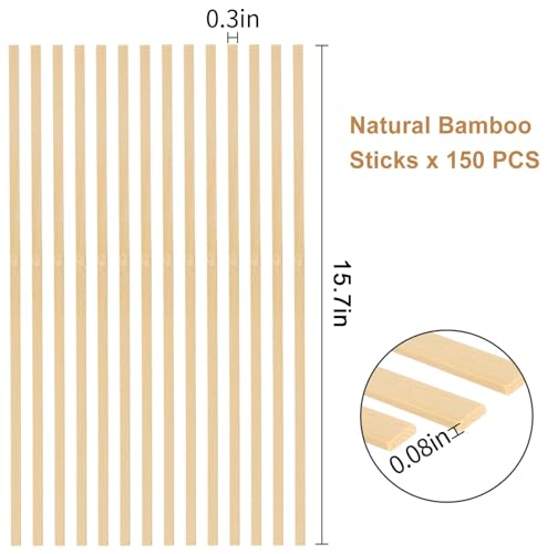 150 Pieces Natural Bamboo Sticks for Crafts- Extra Long 15.7 Inch Wooden Crafts Sticks Stakes for Crafting Arts Projects Aulock
