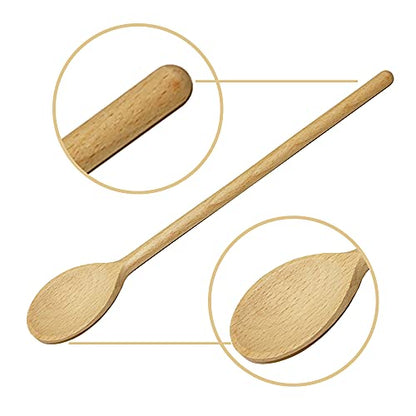 12 Inch Long Wooden Spoons for Cooking - Oval Wood Mixing Spoons for Baking, Cooking, Stirring - Sauce Spoons Made of Natural Beechwood - Set of 4