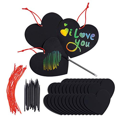 Neliblu Valentine's Day Decoration Scratch Art Paper Crafts Kit Bulk Pack of Scratch Hearts with Magic Rainbow Colors - Rainbow Scratch Art for Kids Neliblu