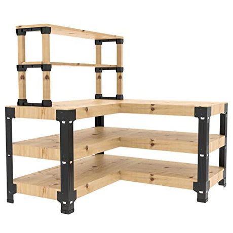 FLEXIMOUNTS Steel Workbench Kit 5 Legs with Shelf Brackets L Shaped Heavy Duty Work Bench for Garage Workshop Storage Shelving Workbenches Frame FLEXIMOUNTS