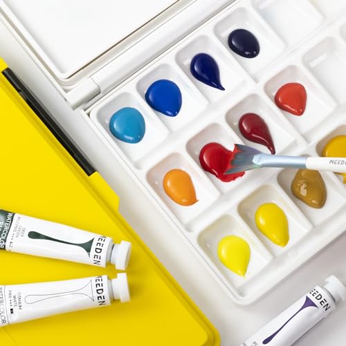 MEEDEN Airtight Leakproof Watercolor Palette Travel Paint Tray with A Large Mixing Areas, 33 Wells Lake Blue Folding Palette for Watercolor, Gouache, MEEDEN