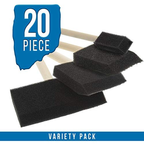 U.S. Art Supply Variety Pack Foam Sponge Wood Handle Paint Brush Set (Value Pack of 20 Brushes) - Lightweight, Durable and Great for Acrylics, U.S. Art Supply