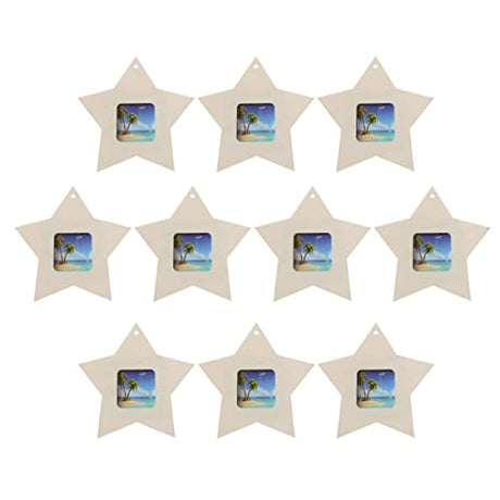 SEWACC 10pcs Mini Photo Frame Unfinished Wooden Picture Frame DIY Hanging Photo Frame Five-Pointed Star Shape Photo Frame for Home Decoration SEWACC