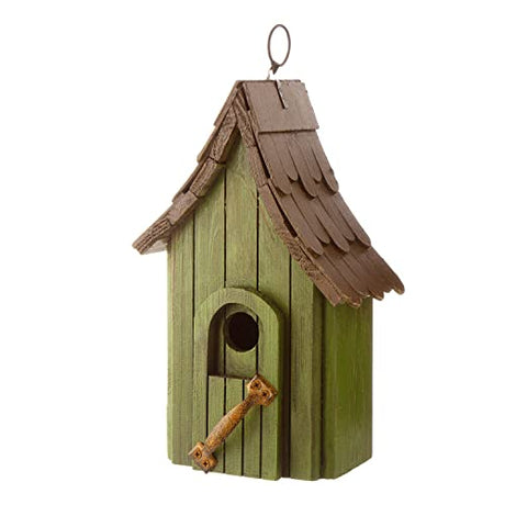 Glitzhome Green Hand Painted Garden Wood Birdhouse with Single Roof Hanging Bird House for Outside glitzhome