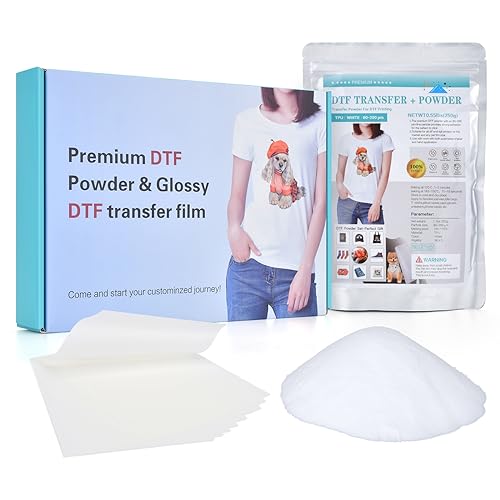 DTF Transfer Powder Film for Sublimation：500g/17.6oz White Digital Transfer Hot Melt Adhesive - 20pcs DTF Transfer Paper for All DTF and DTG Printers FANXIN