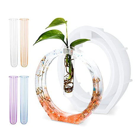 Modixun Vase Tube Resin Molds, Plant Propagation Station Silicone Epoxy Mold with 4 Colors Test Tubes, Vase Epoxy Resin Mold for Hydroponic Modixun