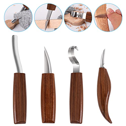 Wood Carving Tools Set,Detail and Hook Carving Knife Kit for Beginners,Trimming Knife for Spoon Bowl Cup Woodwork,Round Handle Design and 6pcs SK2 - WoodArtSupply