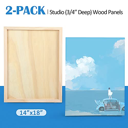 Unfinished Birch Wood Canvas Panels Kit, Falling in Art 2 Pack of 14x18’’ Studio 3/4’’ Deep Cradle Boards for Pouring Art, Crafts, Painting, and More Falling in Art