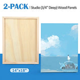 Unfinished Birch Wood Canvas Panels Kit, Falling in Art 2 Pack of 14x18’’ Studio 3/4’’ Deep Cradle Boards for Pouring Art, Crafts, Painting, and More Falling in Art