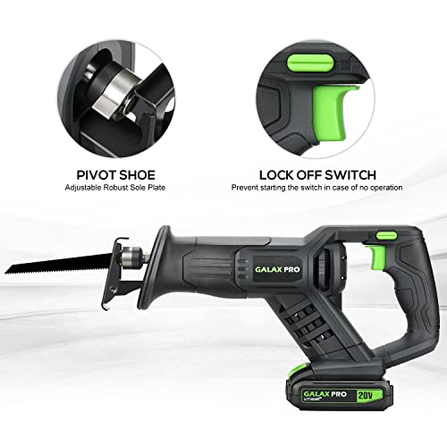 GALAX PRO Reciprocating Saw, Cordless Reciprocating Saw with battery, 0-3000RPM, 20V 2.0Ah Cordless Saw, 3pcs 6-inch Wood Saw Blade & 2pcs 6-inch GALAX PRO