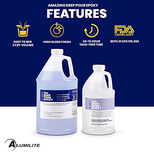 Alumilite Amazing Deep Pour Epoxy [1 gal A + 0.5 gal B(1.5 gallon) 2 Part Kit] 2 inches Thick High-Gloss & Crystal Clear Liquid Glass for Casting Alumilite