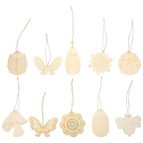 KALLORY 30 Pcs Unfinished Wood Crafts Butterfly Wood Slices Flower Wooden Cutouts with Holes Wooden Spring Ornaments to Paint DIY Blank Unfinished KALLORY