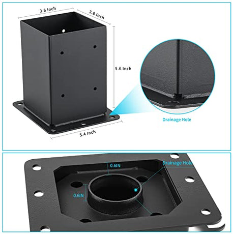 AXWHYS 4x4 Post Base 4 Pcs, (Inner Size 3.6x3.6) Post Anchors, 13GA Thick Solid Steel & Black Powder Coated,Deck Post Brackets Support Deck Base AXWHYS