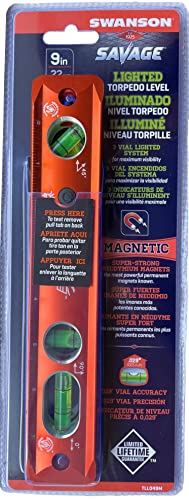 Swanson Tool Co TLL049M Savage Lightning Aluminum Torpedo Magnetic Illuminated Levels, 9", 3 Vials - WoodArtSupply