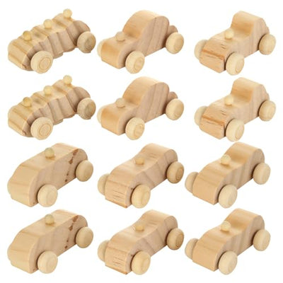 SHUESS 24 Packs Wooden Cars to Paint Unfinished Wooden Cars for Craft Cars DIY Wood Toy Car for Handcraft Projects Family Time