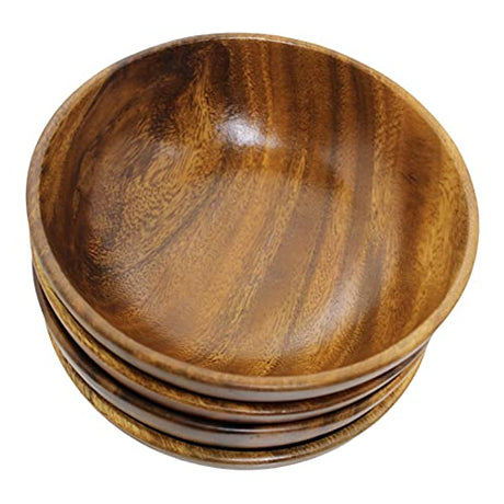 WRIGHTMART Wood Bowl, Set of 4 Bowls for Food, Salads, Pasta, Cereals, Nachos, Chips, Trail and Nut Mixes, Rustic Durable Hand Crafted Acacia Dining WRIGHTMART