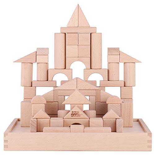iPlay, iLearn Toddler Wooden Building Block Toys, 72 PCS Kids Natural Wood Stacking Blocks Set Standard Unit, Preschool Kindergarten Montessori Toy, iPlay, iLearn
