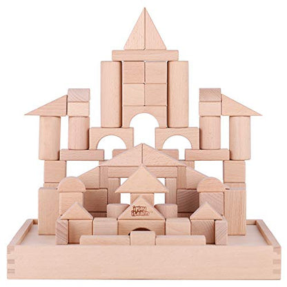 iPlay, iLearn Toddler Wooden Building Block Toys, 72 PCS Kids Natural Wood Stacking Blocks Set Standard Unit, Preschool Kindergarten Montessori Toy, - WoodArtSupply