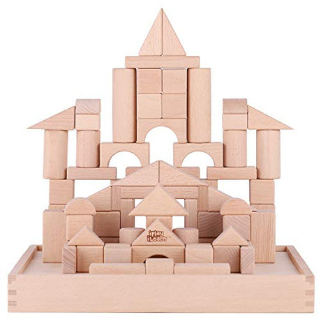 iPlay, iLearn Toddler Wooden Building Block Toys, 72 PCS Kids Natural Wood Stacking Blocks Set Standard Unit, Preschool Kindergarten Montessori Toy, iPlay, iLearn