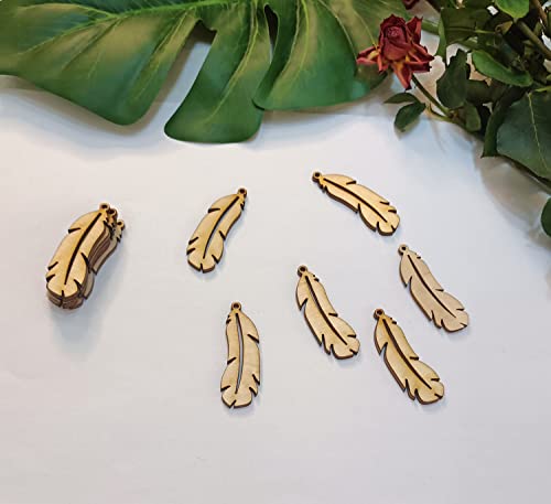 30pcs of Feather Shape DIY Unfinished Wood Jewelry,Laser Cut Natural Wood Earrings Blanks ,Wood Feather Shapes (2'') Yuxuanish