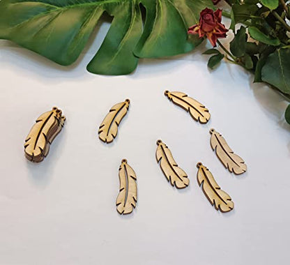 30pcs of Feather Shape DIY Unfinished Wood Jewelry,Laser Cut Natural Wood Earrings Blanks ,Wood Feather Shapes (2'') - WoodArtSupply