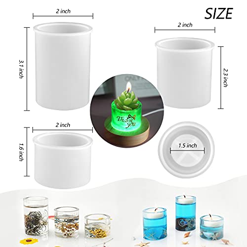 Actvty Tealight Candle Holder Resin Molds, Set of 3 Cylindrical Candlestick Epoxy Casting Silicone Molds for Resin DIY Crystal Votive Candle Holders Actvty