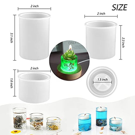 Actvty Tealight Candle Holder Resin Molds, Set of 3 Cylindrical Candlestick Epoxy Casting Silicone Molds for Resin DIY Crystal Votive Candle Holders Actvty
