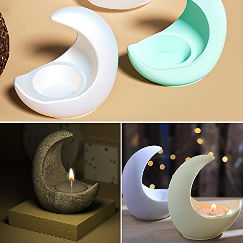 Candle Holder Silicone Resin Mold, 3D Moon Resin Mold, Moon Shape Tealight Trinket Holder Silicone Mold, Cute Cement Concrete Mold, Epoxy Resin Wehous