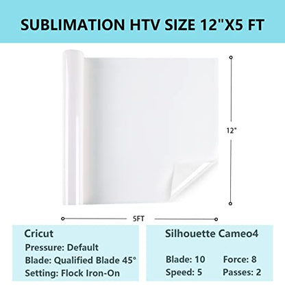 HTVRONT Sublimation HTV for Dark Fabric/Light Fabric - Matte Sublimation Vinyl 12" X 5FT - Sublimation Blanks for Sublimation Shirts/Bag/Hat/Pillow