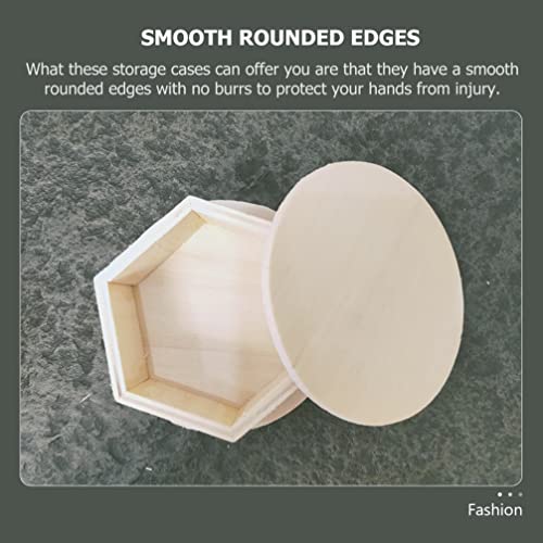 VOSAREA 2Pcs Wooden Storage Boxes Unfinished Hexagon Shaped Jewelry Box with Flower Lid Vintage Trinket Box Key Holder Container Case Jar for Earring VOSAREA