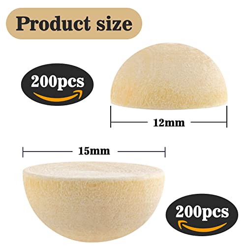 Sukh 400pcs Small Half Wooden Beads for Crafts - Wooden Balls for Crafts Unfinished - 12mm&15mm DIY Wooden Crafts Supplies Kids Christmas Ornaments Sukh