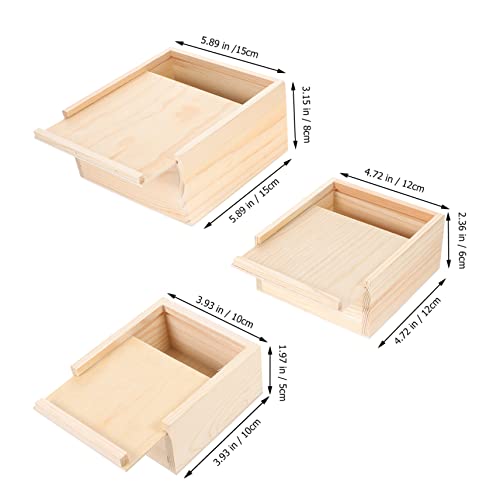 SEWACC 3pcs Box Wooden Drawer Miniture Decoration Woodsy Decor Retro Decor Rustic Case Wooden Unfinished Jewelry Organizer for Drawer Unfinished Wood SEWACC