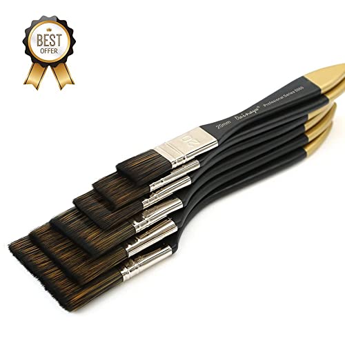 Dainayw Artist Flat Paint Brush-Large Wash Brushes Set for Gesso, Varnishes, Acrylic Painting, Watercolor, Wood, Wall, Furniture-Brush Cleaner 6 Pcs dainayw