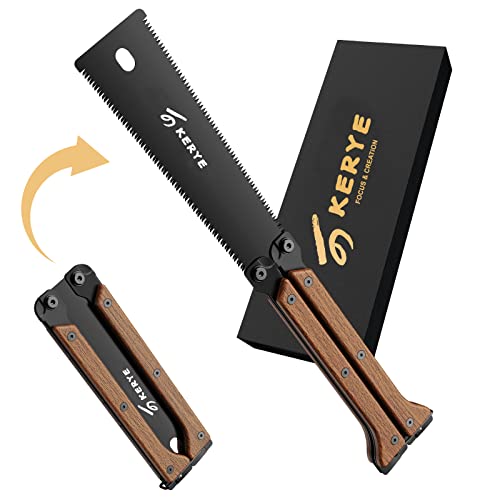 KERYE Hand Saw Tools, 5.5 Inch Mini Pocket Folding Saw, SK5 Blade Wood Saw for Woodworking, 13/14 TPI Double Edges Pull Saw, Flush Cut Saw for - WoodArtSupply